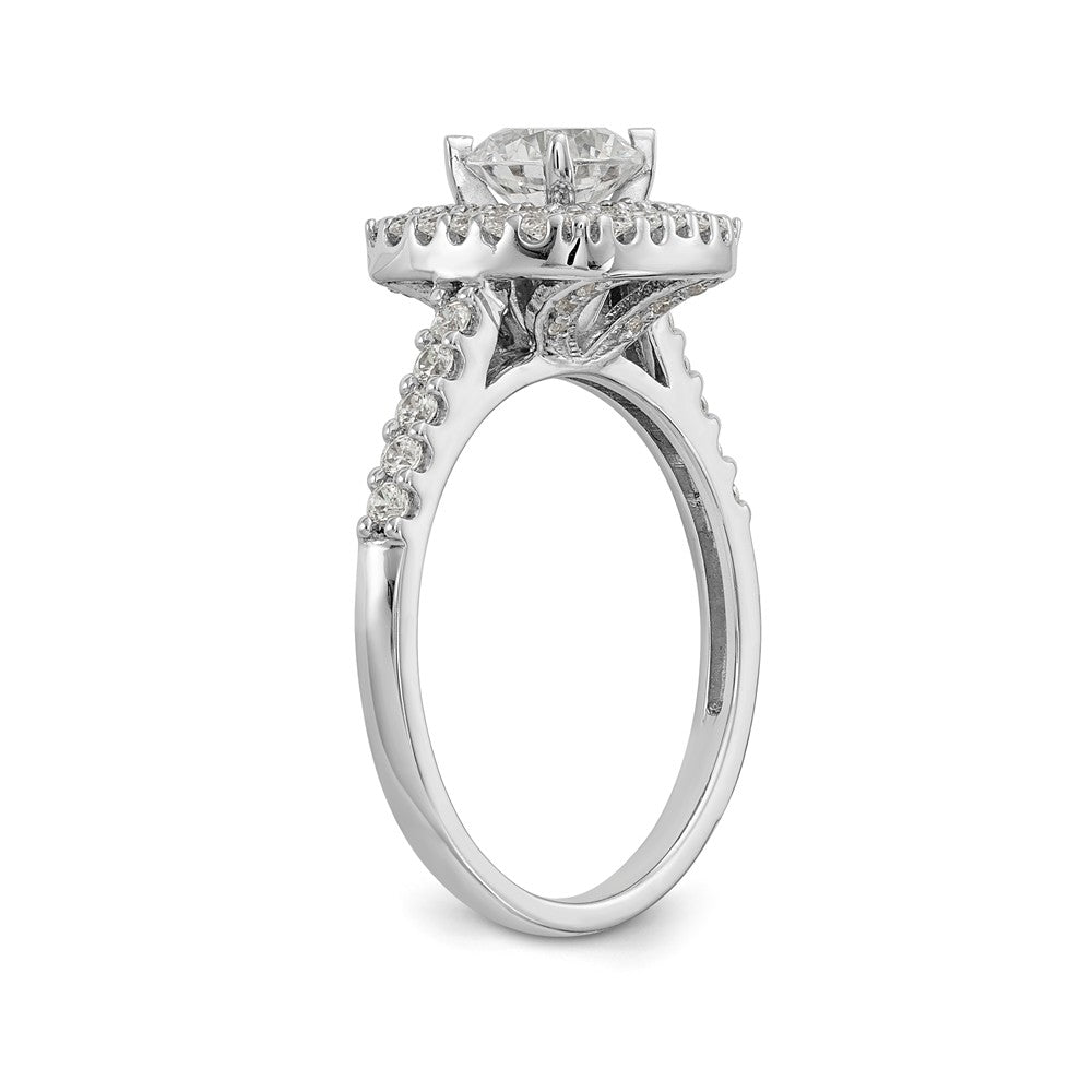 14K White Gold Double Halo (Holds 7/8 carat (6.2mm) Round Center) 1/2 carat Diamond Semi-Mount Engagement Ring