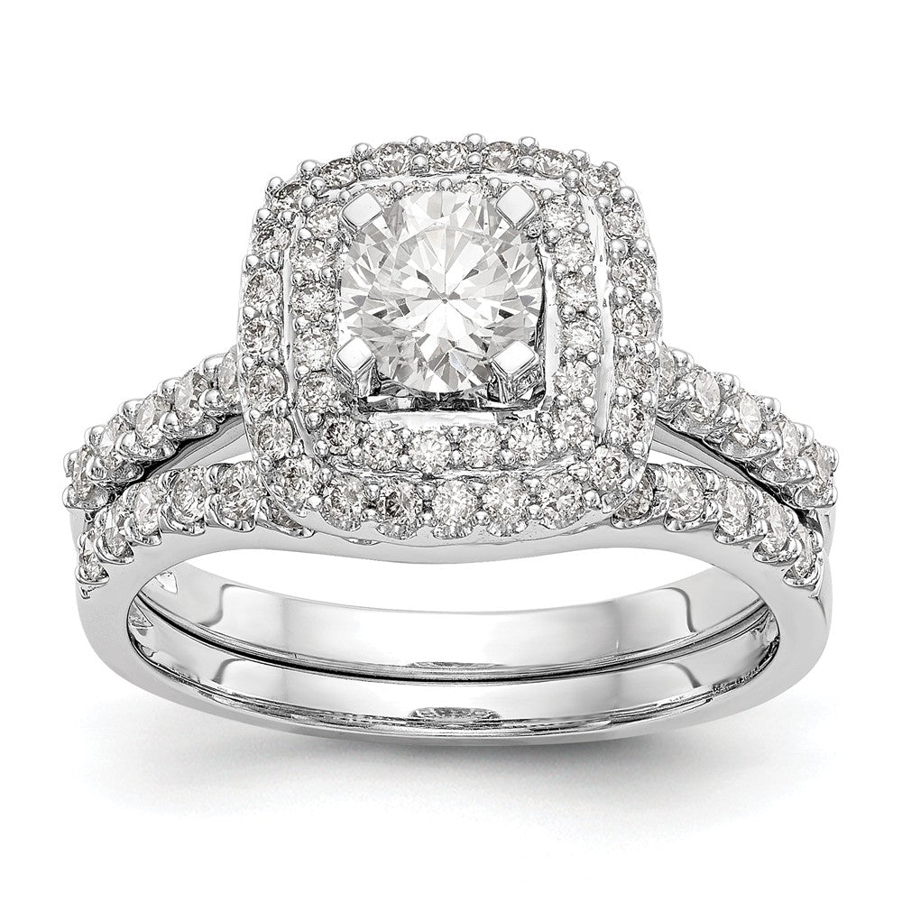 14K White Gold Diamond Semi-Mount Double Cushion HaloEngagement Ring