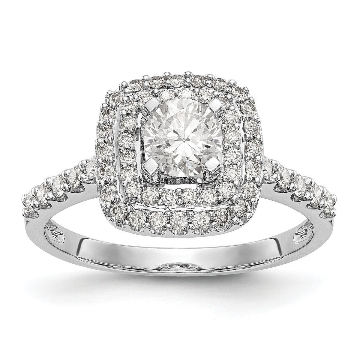 14K White Gold Double Halo (Holds 7/8 carat (6.2mm) Round Center) 1/2 carat Diamond Semi-Mount Engagement Ring