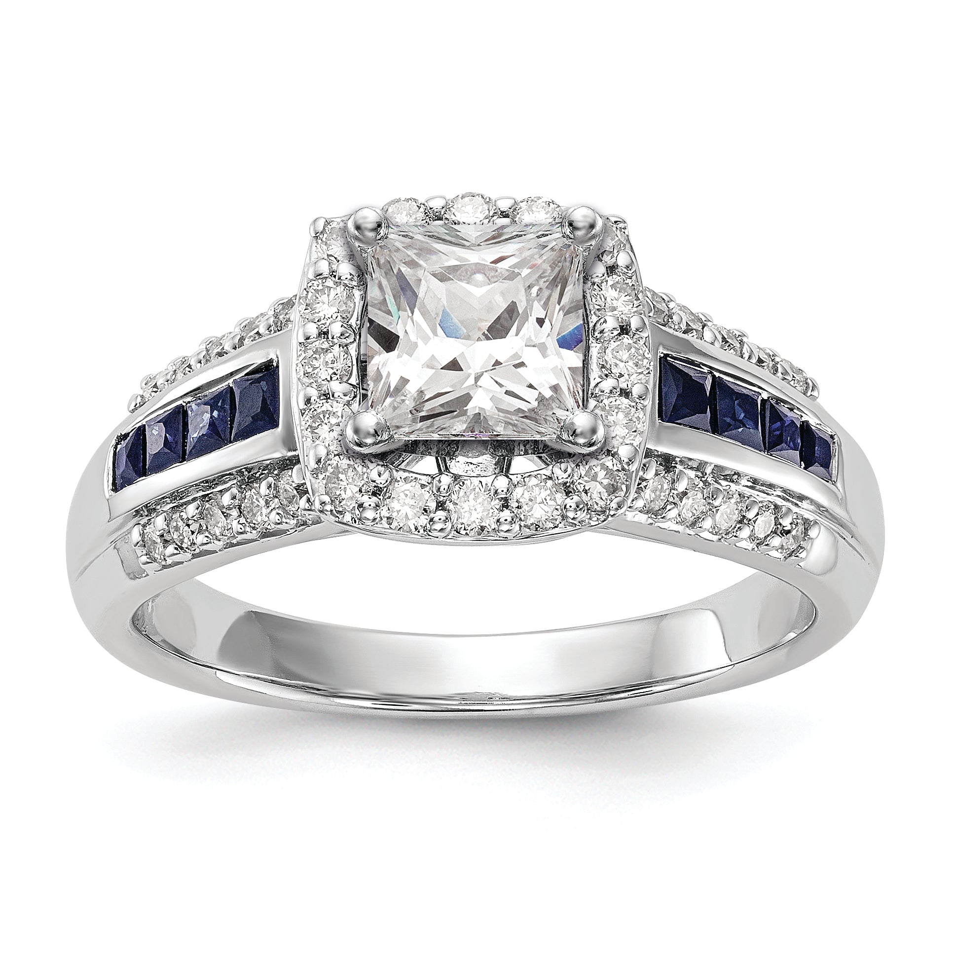 14k White Gold Halo Plus Peg Set 1/3 carat Diamond and Sapphire Semi-Mount Engagement Ring