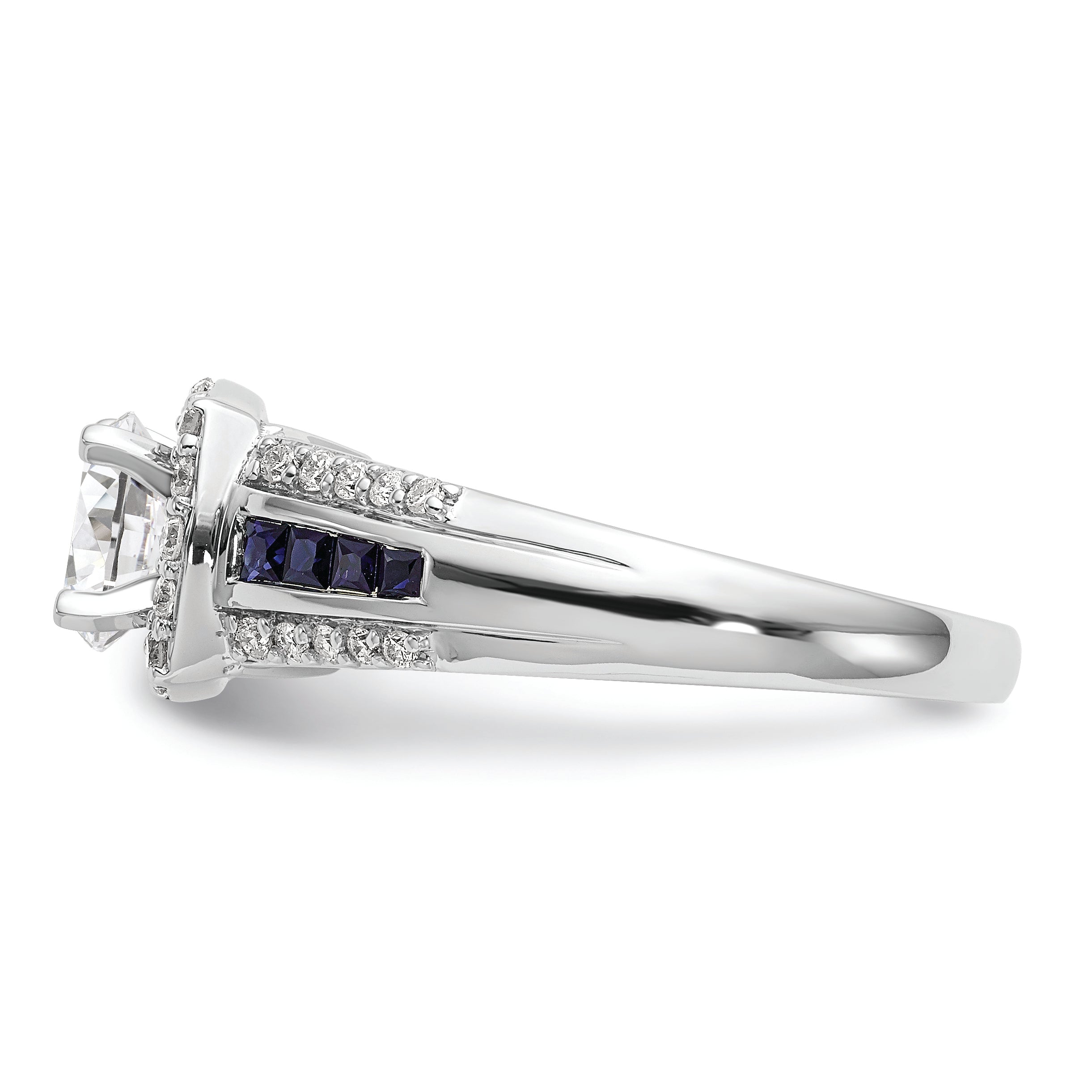 14k White Gold Halo Plus Peg Set 1/3 carat Diamond and Sapphire Semi-Mount Engagement Ring