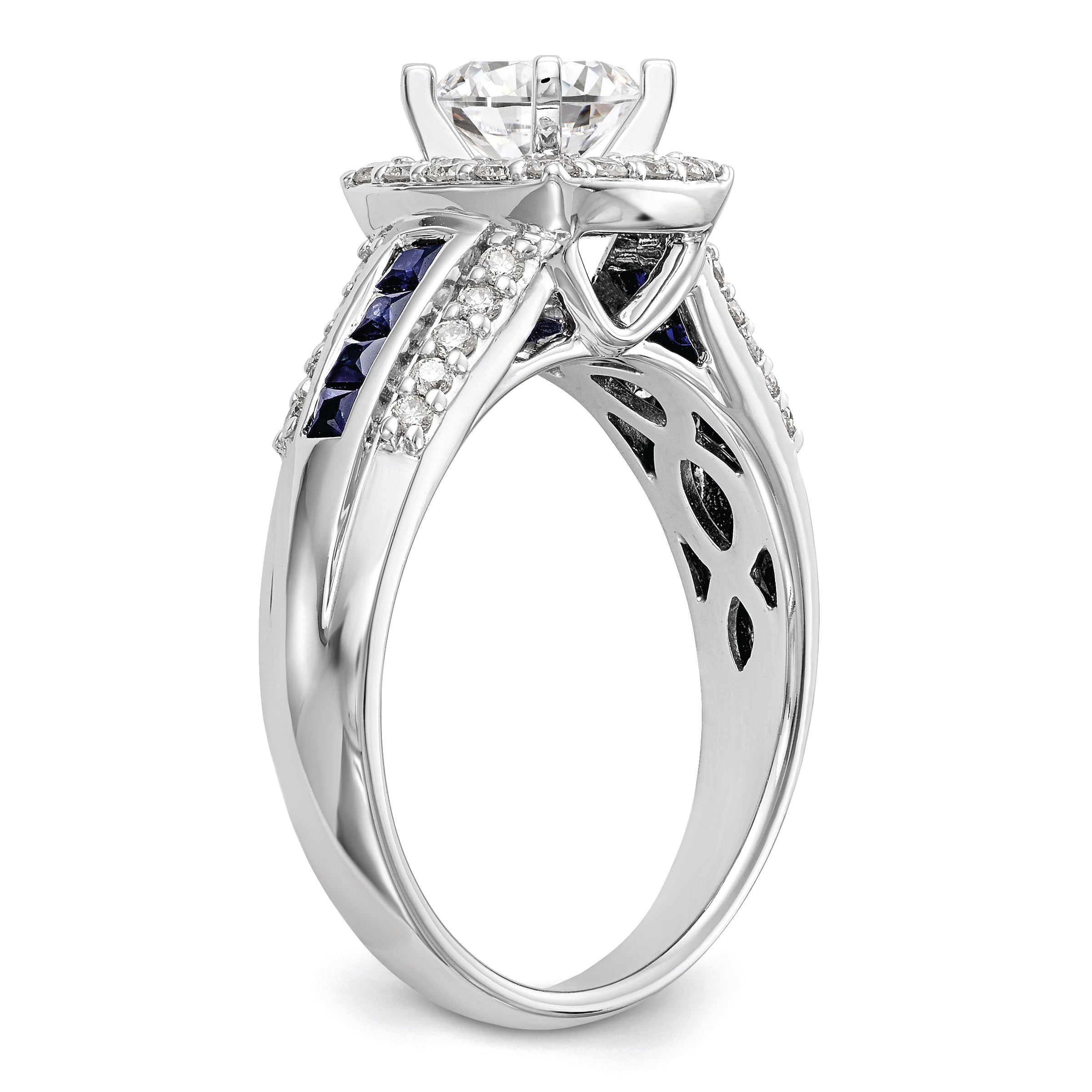 14k White Gold Halo Plus Peg Set 1/3 carat Diamond and Sapphire Semi-Mount Engagement Ring