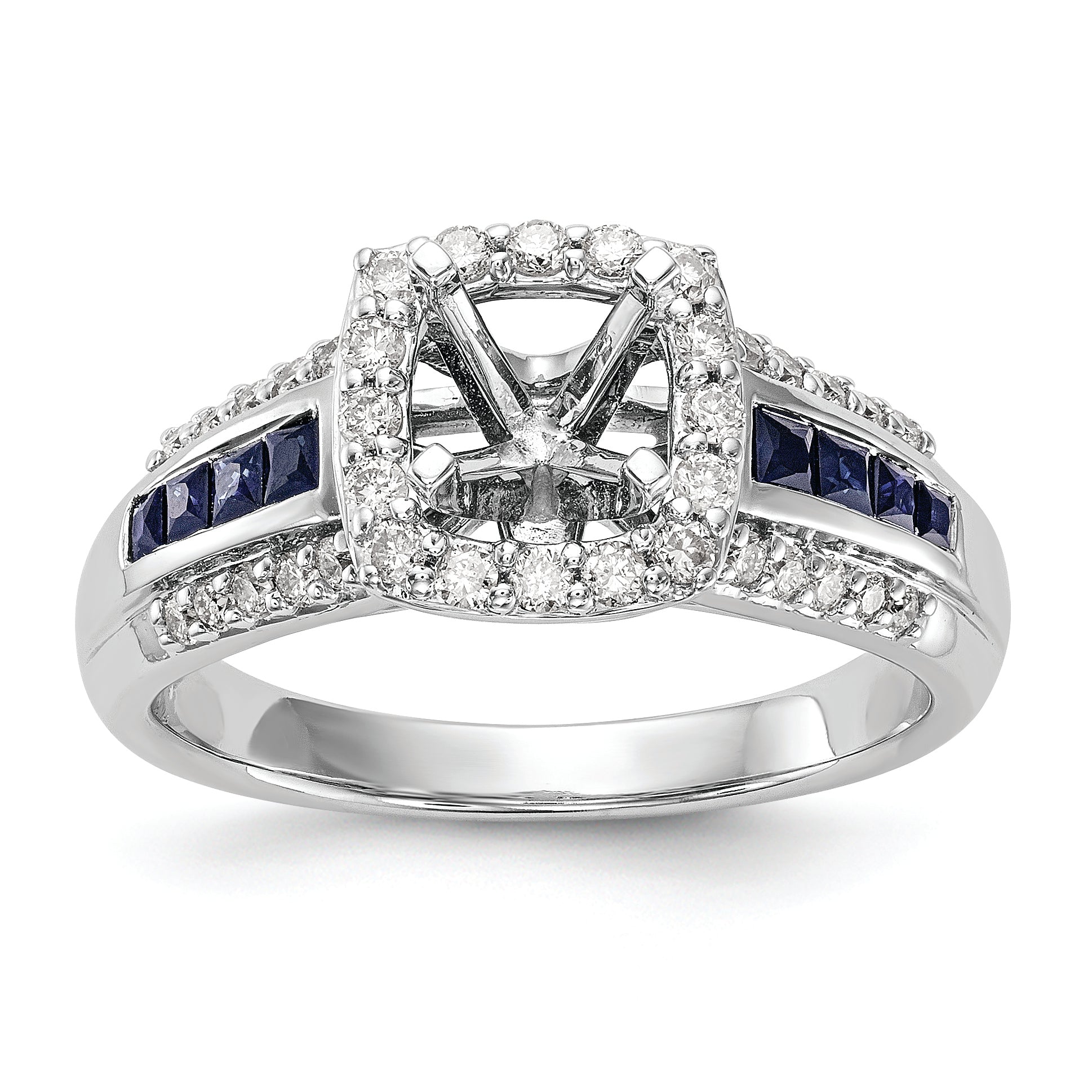 14k White Gold Halo Plus Peg Set 1/3 carat Diamond and Sapphire Semi-Mount Engagement Ring