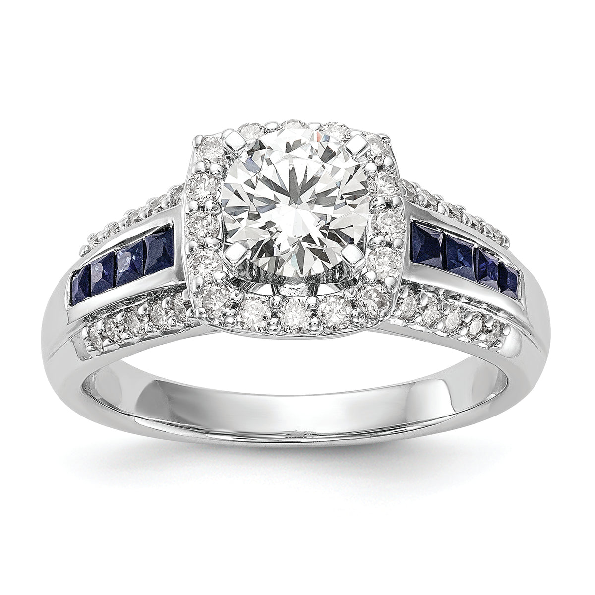 14k White Gold Halo Plus Peg Set 1/3 carat Diamond and Sapphire Semi-Mount Engagement Ring