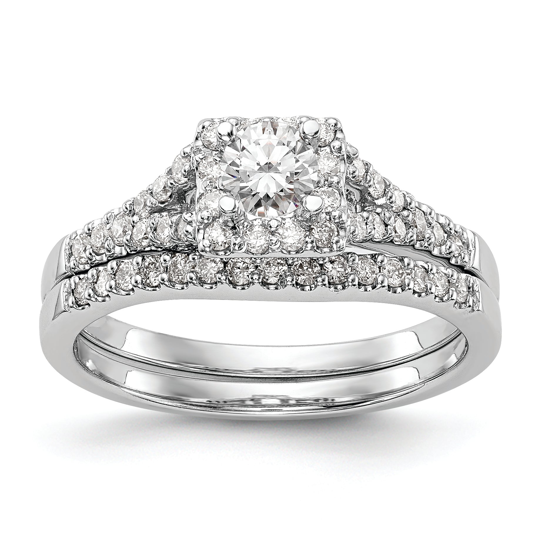 14K White Gold Halo Plus (Holds 1/3 carat (4.00mm) Princess Center) 1/4 carat Diamond Semi-Mount Engagement Ring