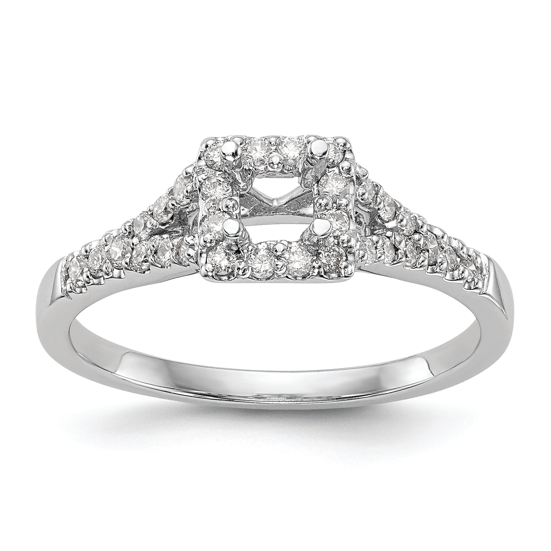 14K White Gold Halo Plus (Holds 1/3 carat (4.00mm) Princess Center) 1/4 carat Diamond Semi-Mount Engagement Ring