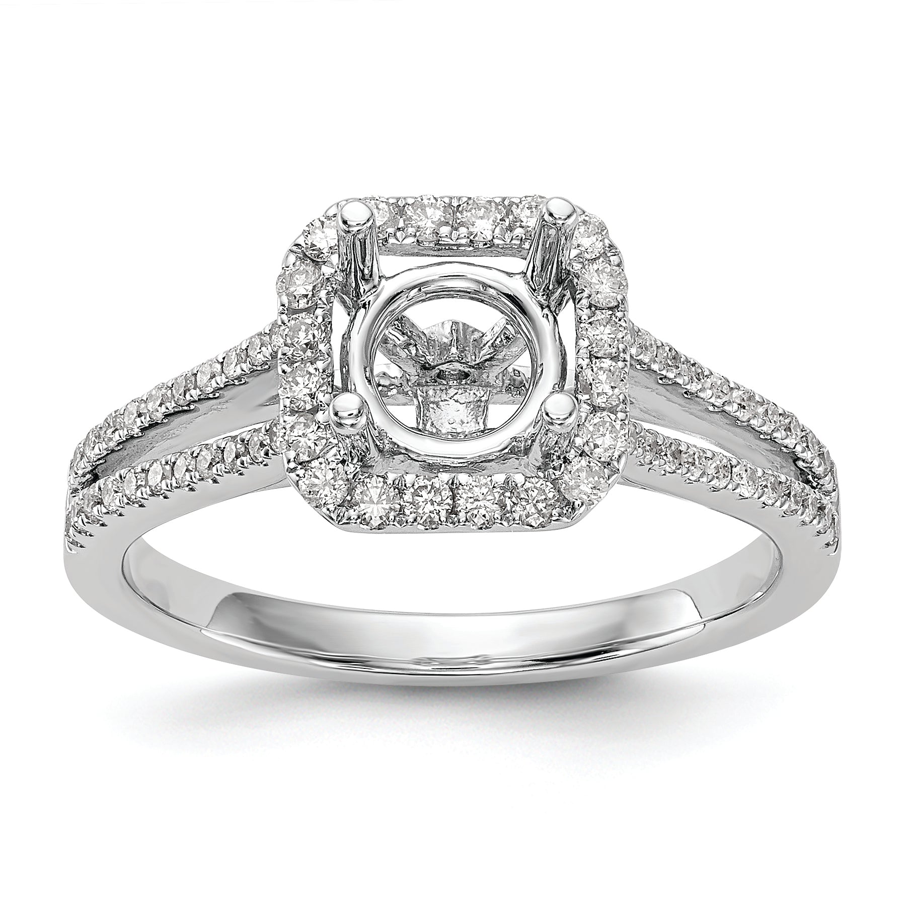 14K White Gold Halo Plus (Holds 1.25 carat (6.00mm) Cushion Center) 1/3 carat Diamond Semi-Mount Engagement Ring