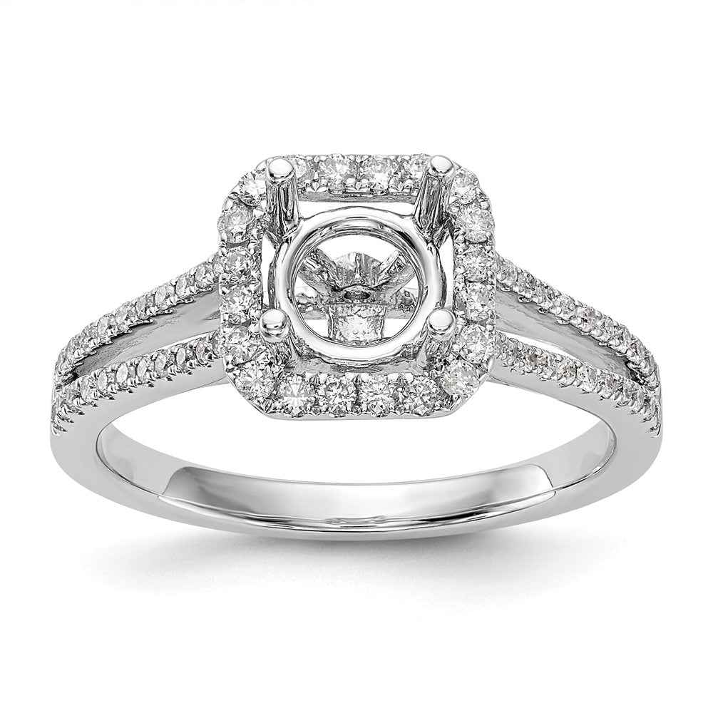 14K White Gold Diamond Cushion Semi-Mount Cushion Halo Engagement Ring