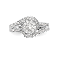 14K White Gold Complete Diamond Cluster Engagement Ring