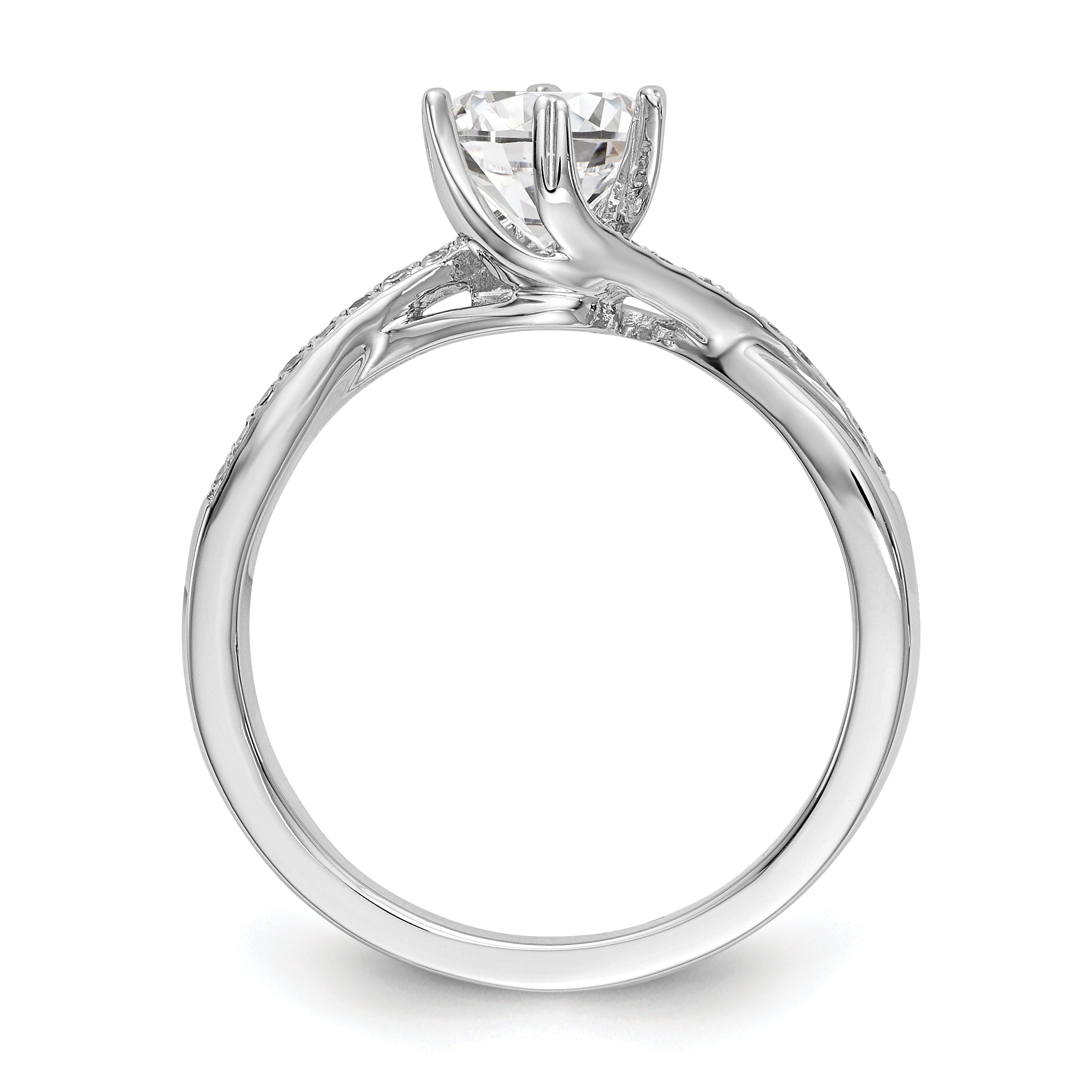 14K White Gold By-Pass (Holds 1/2 carat (5.00mm) Round Center) 1/10 carat Diamond Semi-mount Engagement Ring