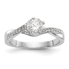 14K White Gold By-Pass (Holds 1/2 carat (5.00mm) Round Center) 1/10 carat Diamond Semi-mount Engagement Ring