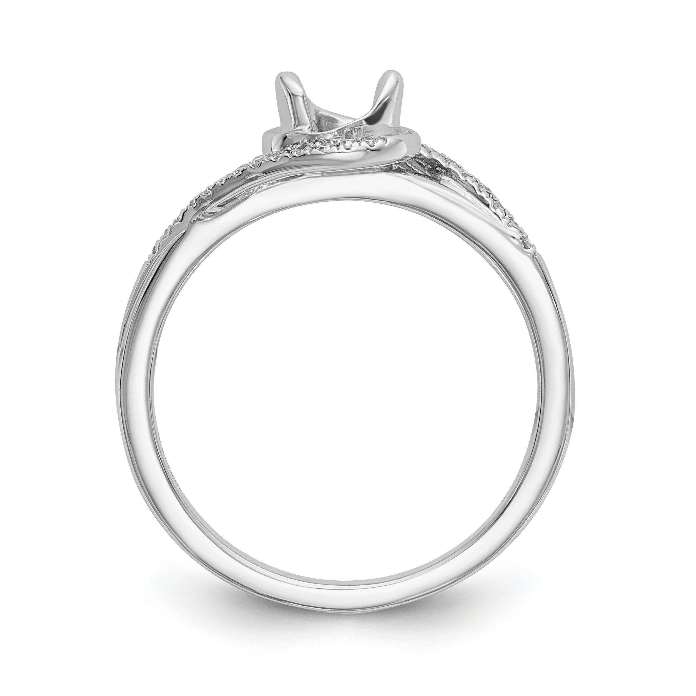 14K White Gold By-Pass (Holds 1/6 carat (3.6mm) Round Center) 1/15 carat Diamond Semi-mount Engagement Ring