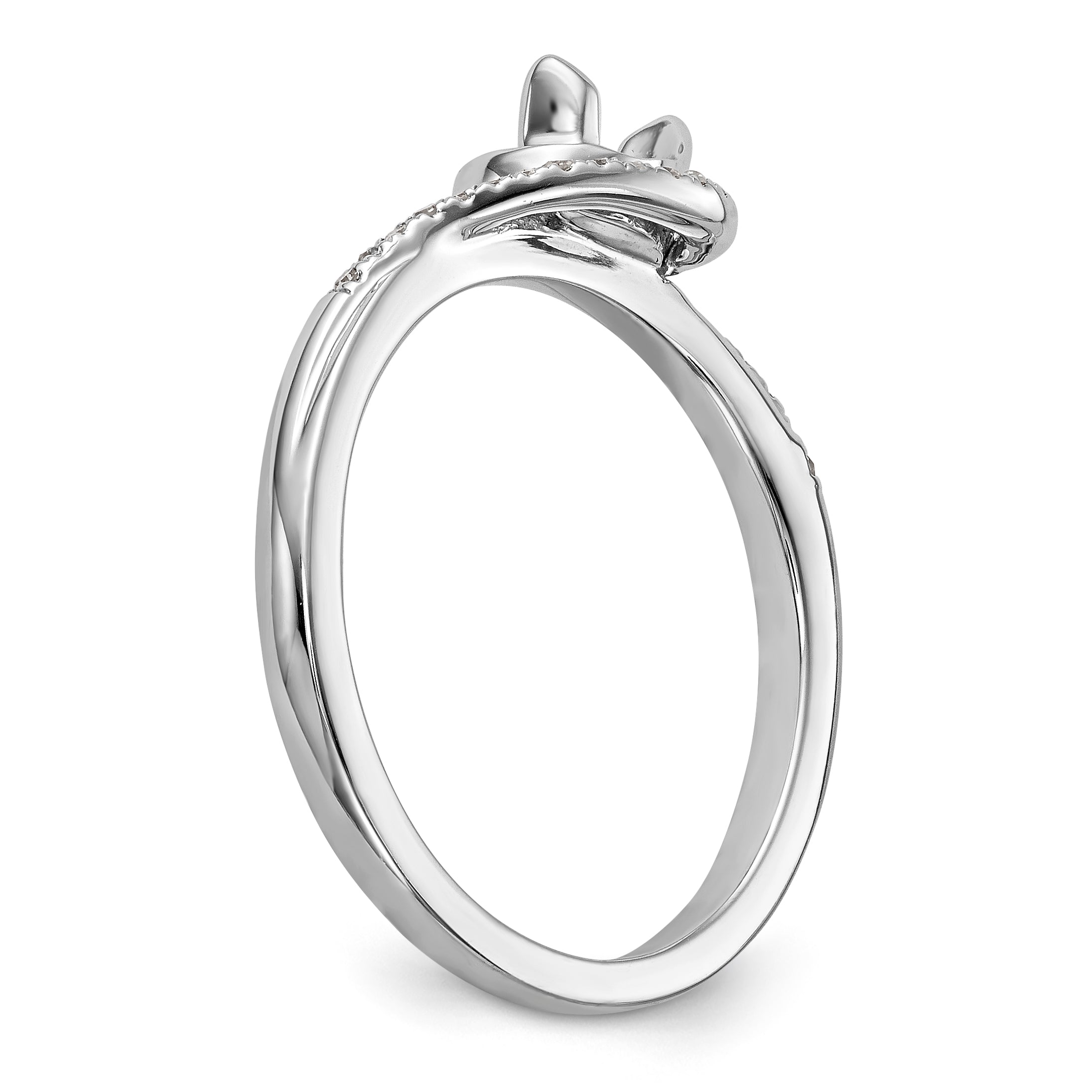 14K White Gold By-Pass (Holds 1/6 carat (3.6mm) Round Center) 1/15 carat Diamond Semi-mount Engagement Ring