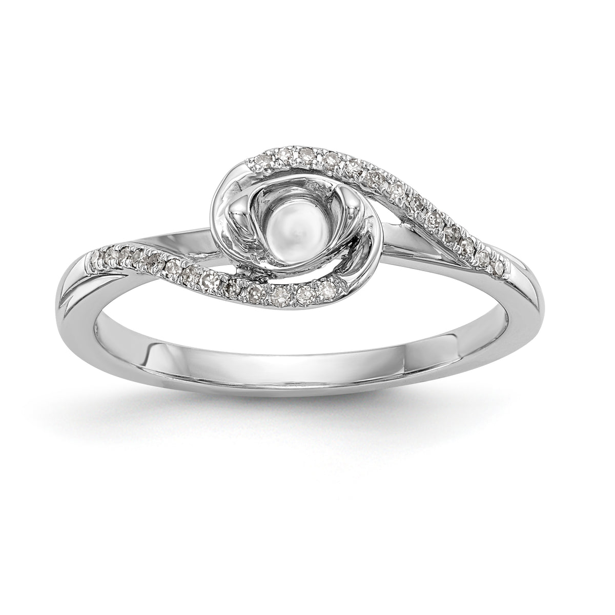 14K White Gold By-Pass (Holds 1/6 carat (3.6mm) Round Center) 1/15 carat Diamond Semi-mount Engagement Ring