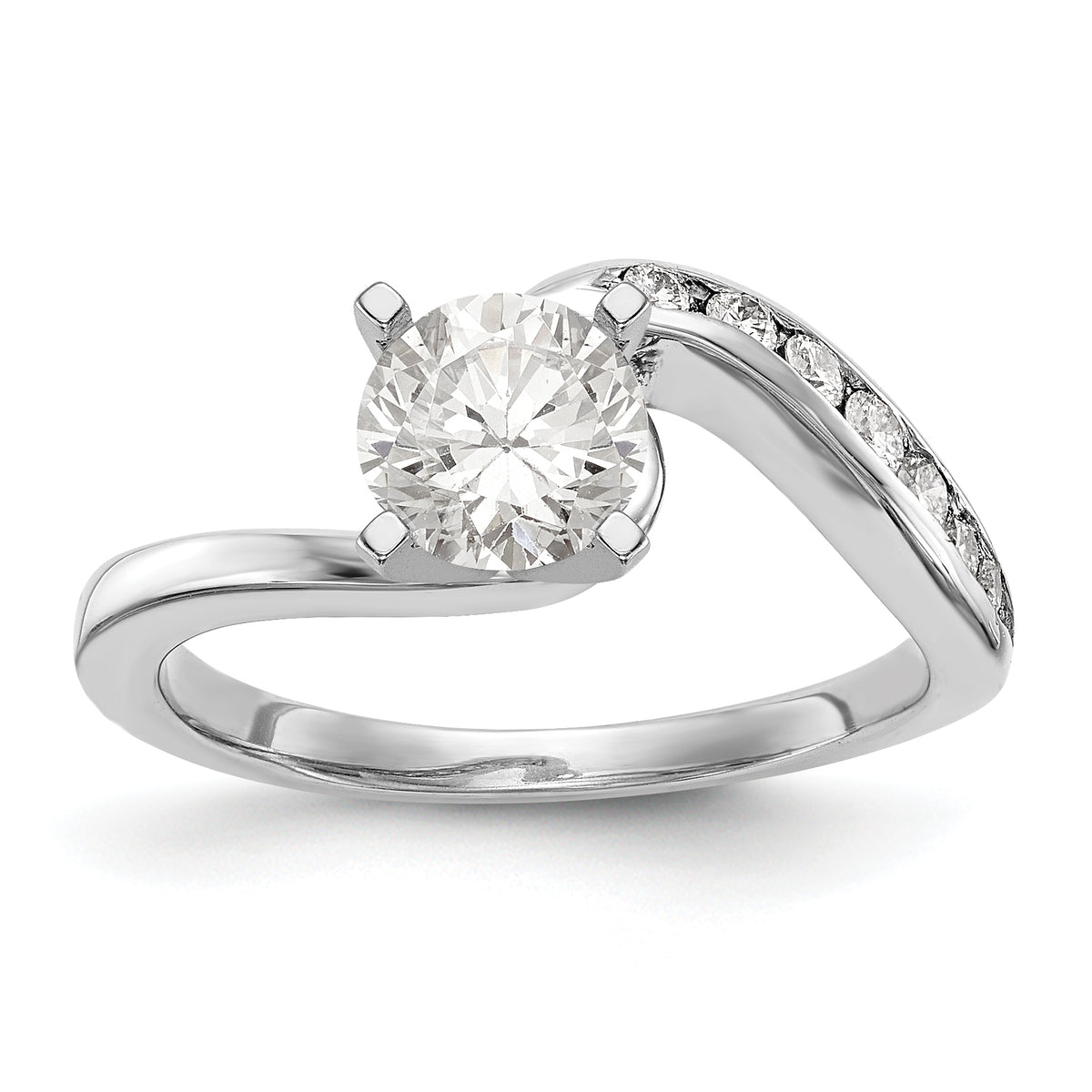 14KWhite Gold By-Pass Peg Set 1/6 carat Diamond Semi-Mount Engagement Ring