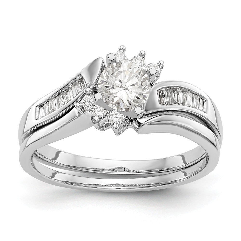 14K White Gold Peg Set Diamond Semi-mount By-Pass Engagement Ring