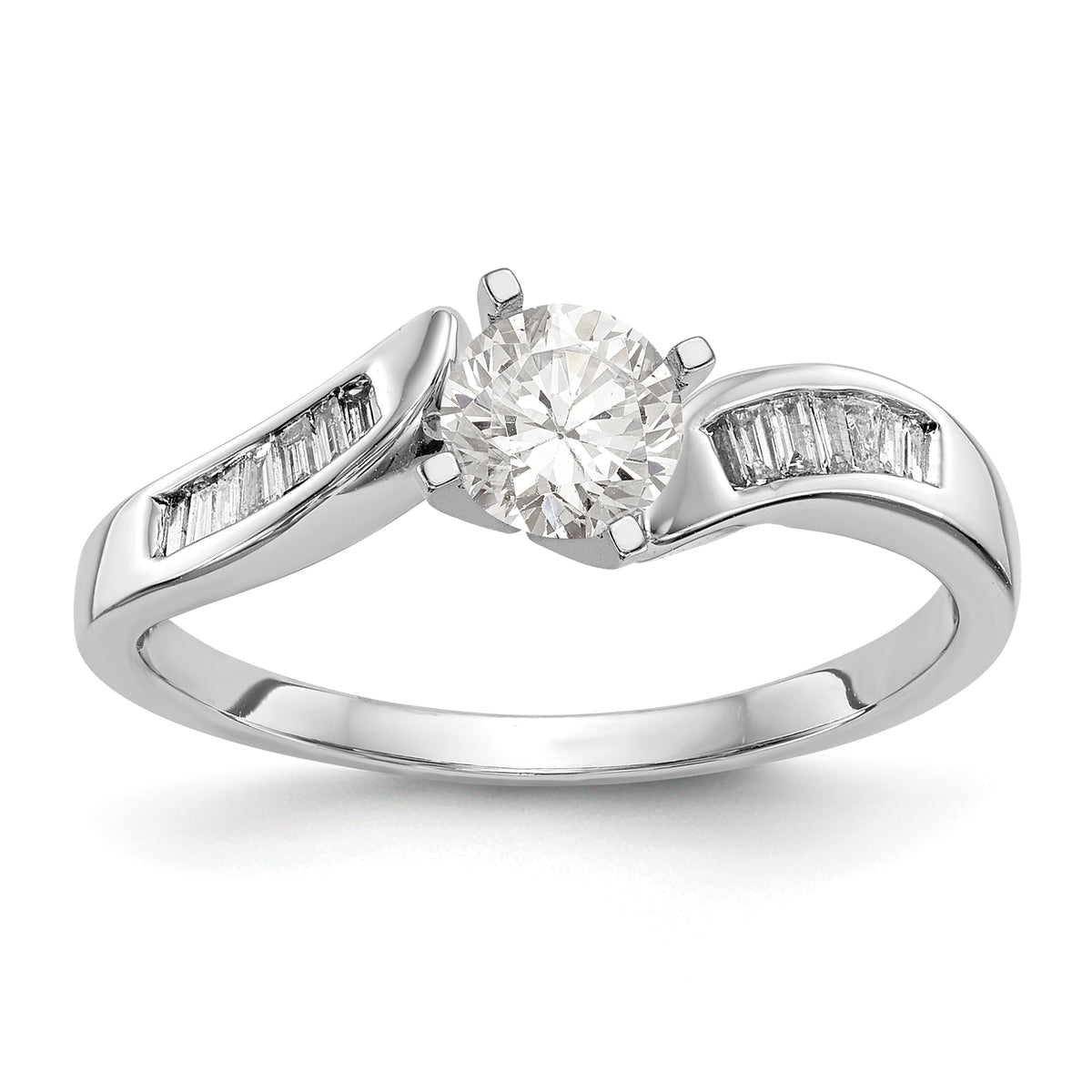 14K White Gold By-Pass Peg Set 1/8 carat Baguette Diamond Semi-mount Engagement Ring