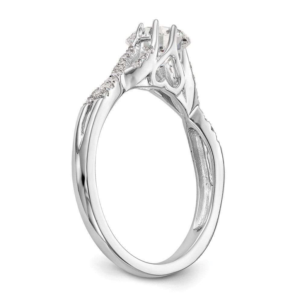 14K White Gold Criss-Cross (Holds 1/3 carat (4.1mm) Round Center) 1/6 carat Diamond Semi-mount Engagement Ring