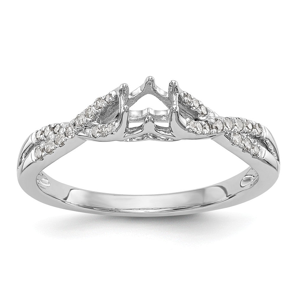 14K White Gold Diamond Round Semi-mount Criss-Cross Engagement Ring