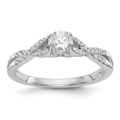 14K White Gold Criss-Cross (Holds 1/3 carat (4.1mm) Round Center) 1/6 carat Diamond Semi-mount Engagement Ring