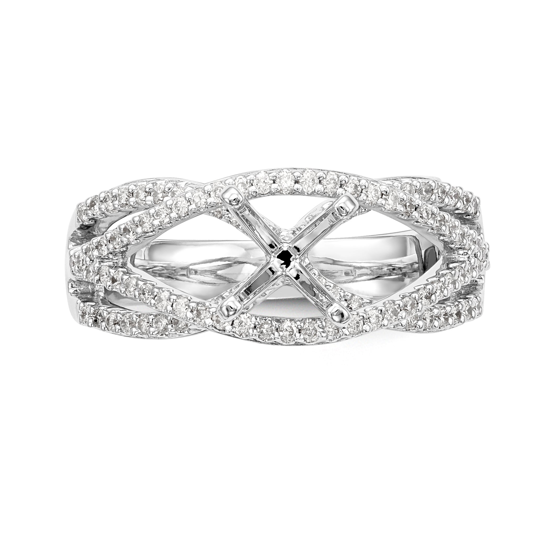 14K White Gold Criss-Cross Peg Set 3/8 carat Diamond Semi-mount Engagement Ring