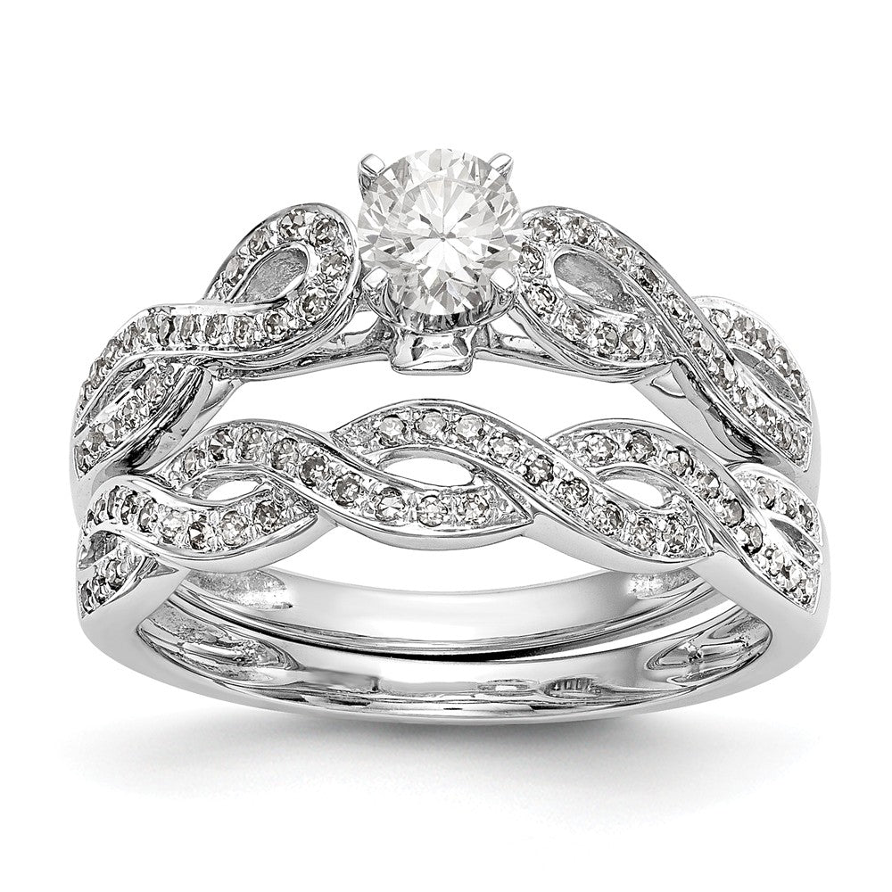 14K White Gold Peg Set Diamond Semi-mount Criss-Cross Engagement Ring