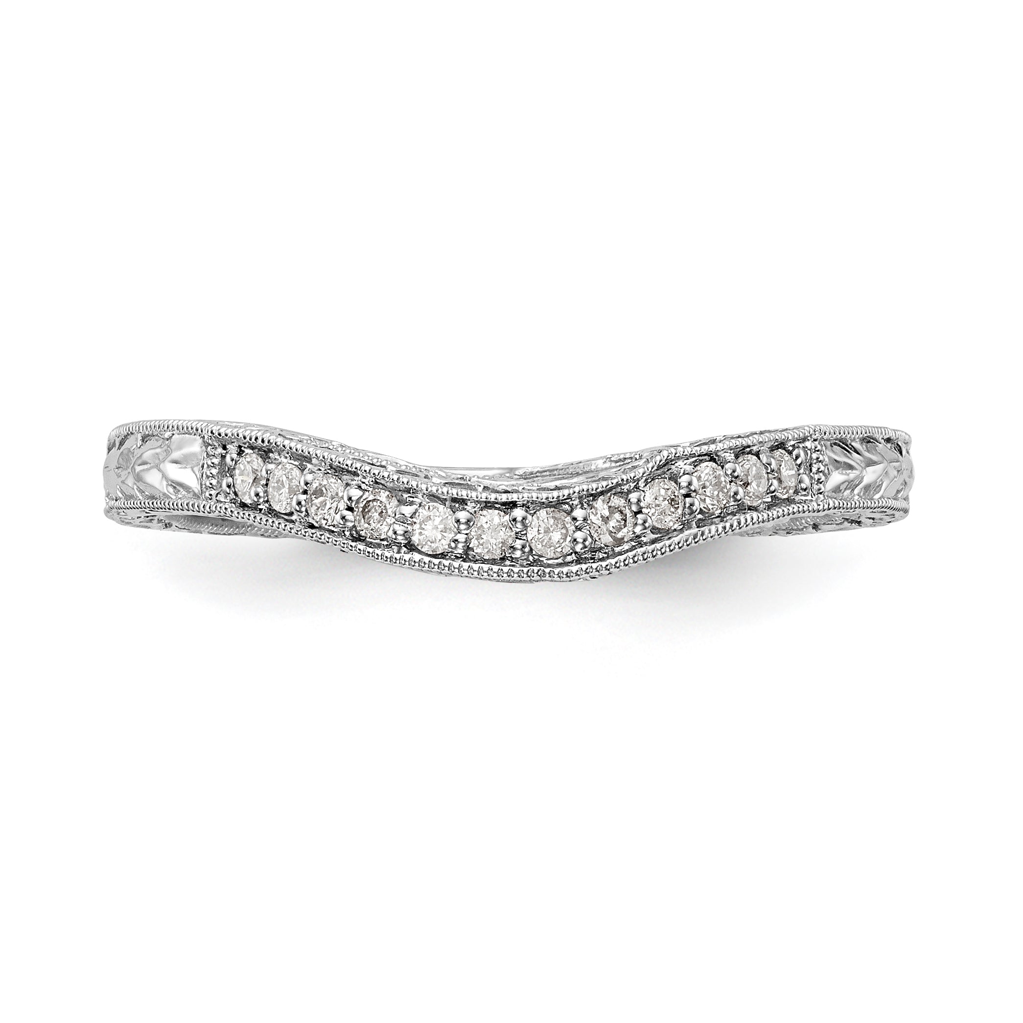 14K White Gold 1/8 carat Diamond Contoured Complete Wedding Band