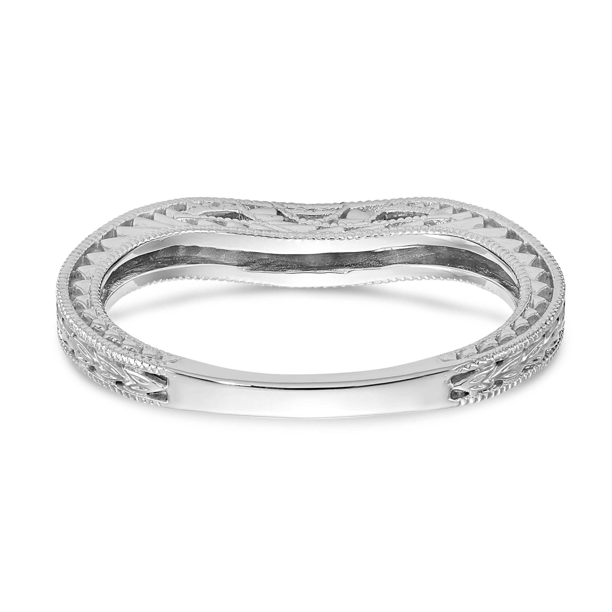 14K White Gold 1/8 carat Diamond Contoured Complete Wedding Band