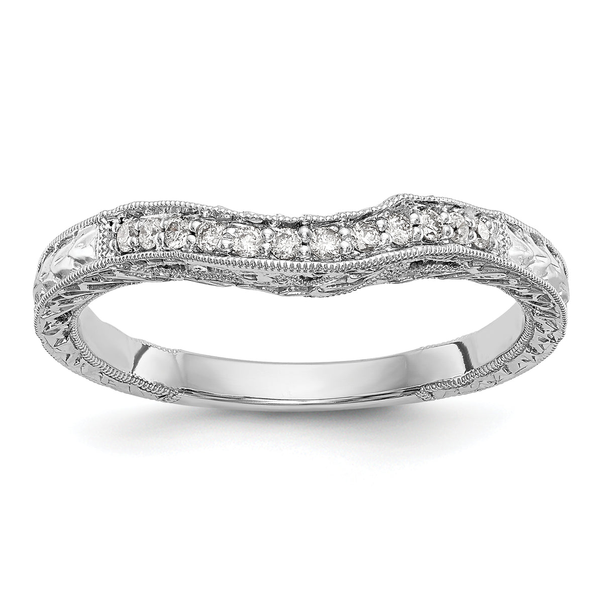 14K White Gold 1/8 carat Diamond Contoured Complete Wedding Band