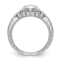 14K White Gold Floral (Holds 1/4 carat (4.00mm) Round Center Bezel) 1/4 carat Diamond Semi-Mount Engagement Ring