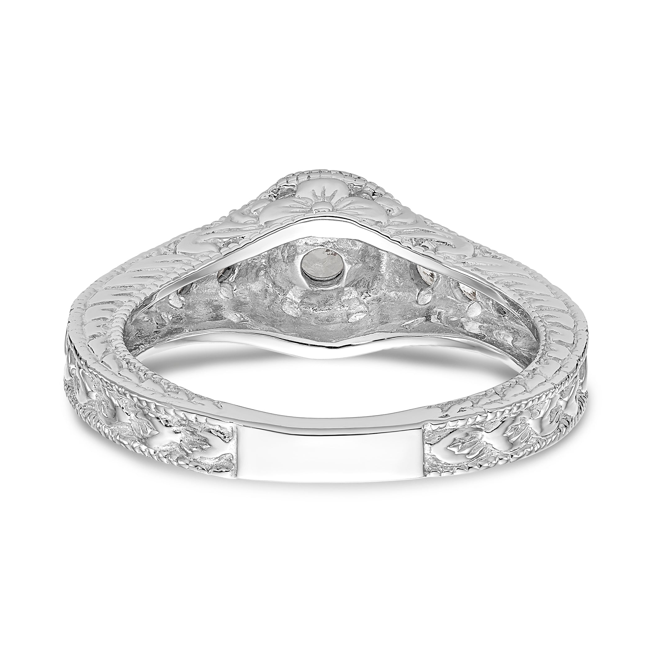 14K White Gold Floral (Holds 1/4 carat (4.00mm) Round Center Bezel) 1/4 carat Diamond Semi-Mount Engagement Ring