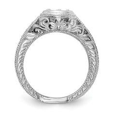 14K White Gold Floral (Holds 1/2 carat (5.00mm) Round Center Bezel) 1/4 carat Diamond Semi-Mount Engagement Ring