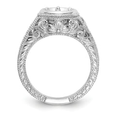 14K White Gold Floral (Holds 5/8 carat (5.7mm) Round Center Bezel) 1/4 carat Diamond Semi-Mount Engagement Ring