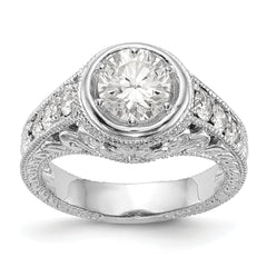 14K White Gold Floral (Holds 5/8 carat (5.7mm) Round Center Bezel) 1/4 carat Diamond Semi-Mount Engagement Ring