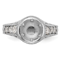 14K White Gold Floral (Holds 3/4 carat (6.00mm) Round Center Bezel) 3/8 carat Diamond Semi-Mount Engagement Ring