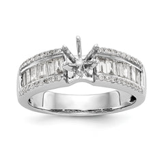 14K White Gold Peg Set 3/4 carat Round/Baguette Diamond Semi-mount Engagement Ring