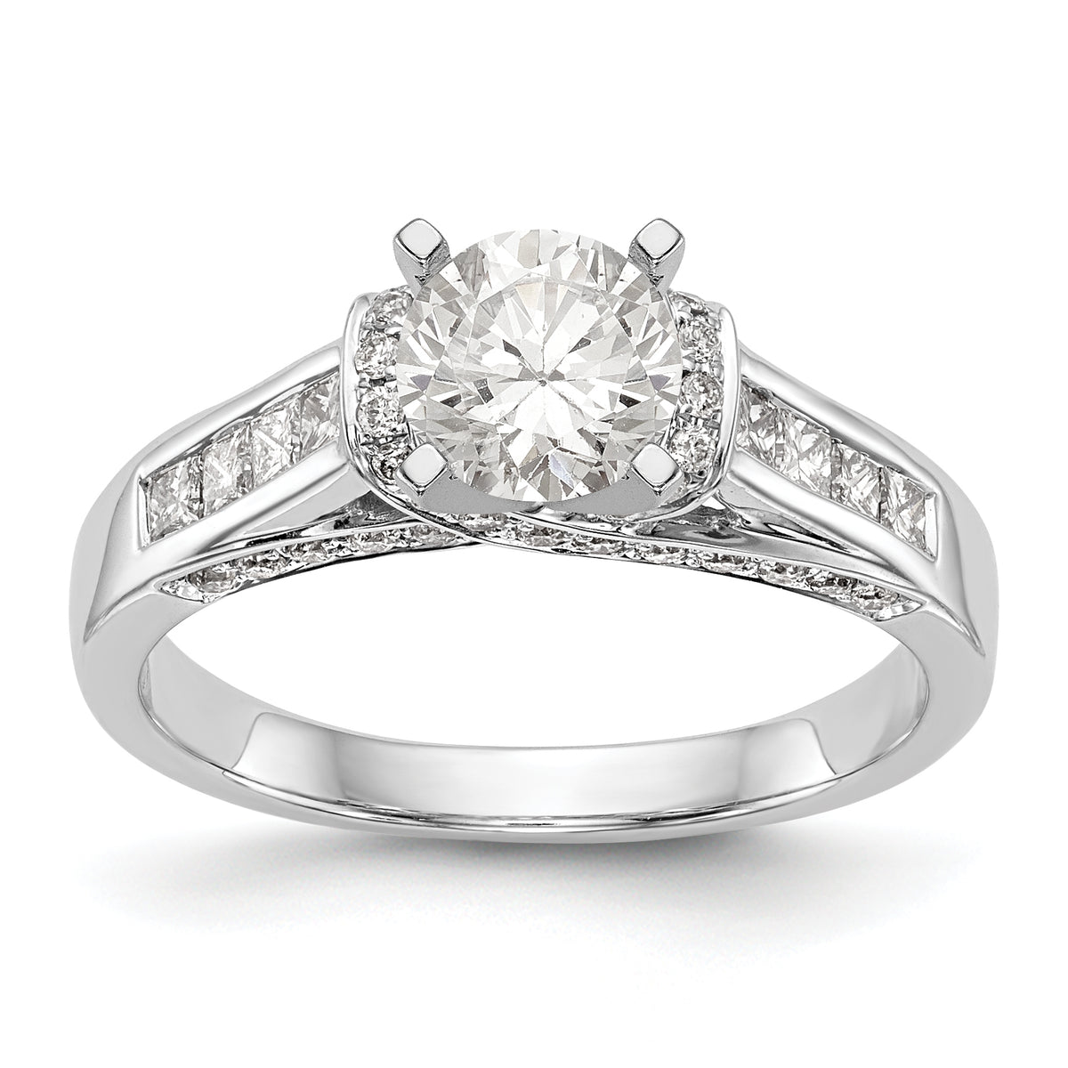 14K White Gold Peg Set 1/2 carat Round/Princess Diamond Semi-mount Engagement Ring