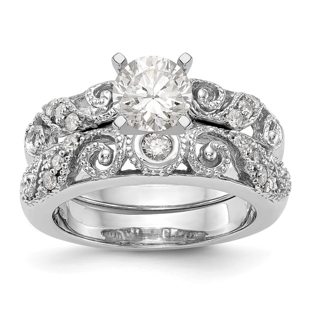 14K White Gold Diamond Peg Set Engagement Ring