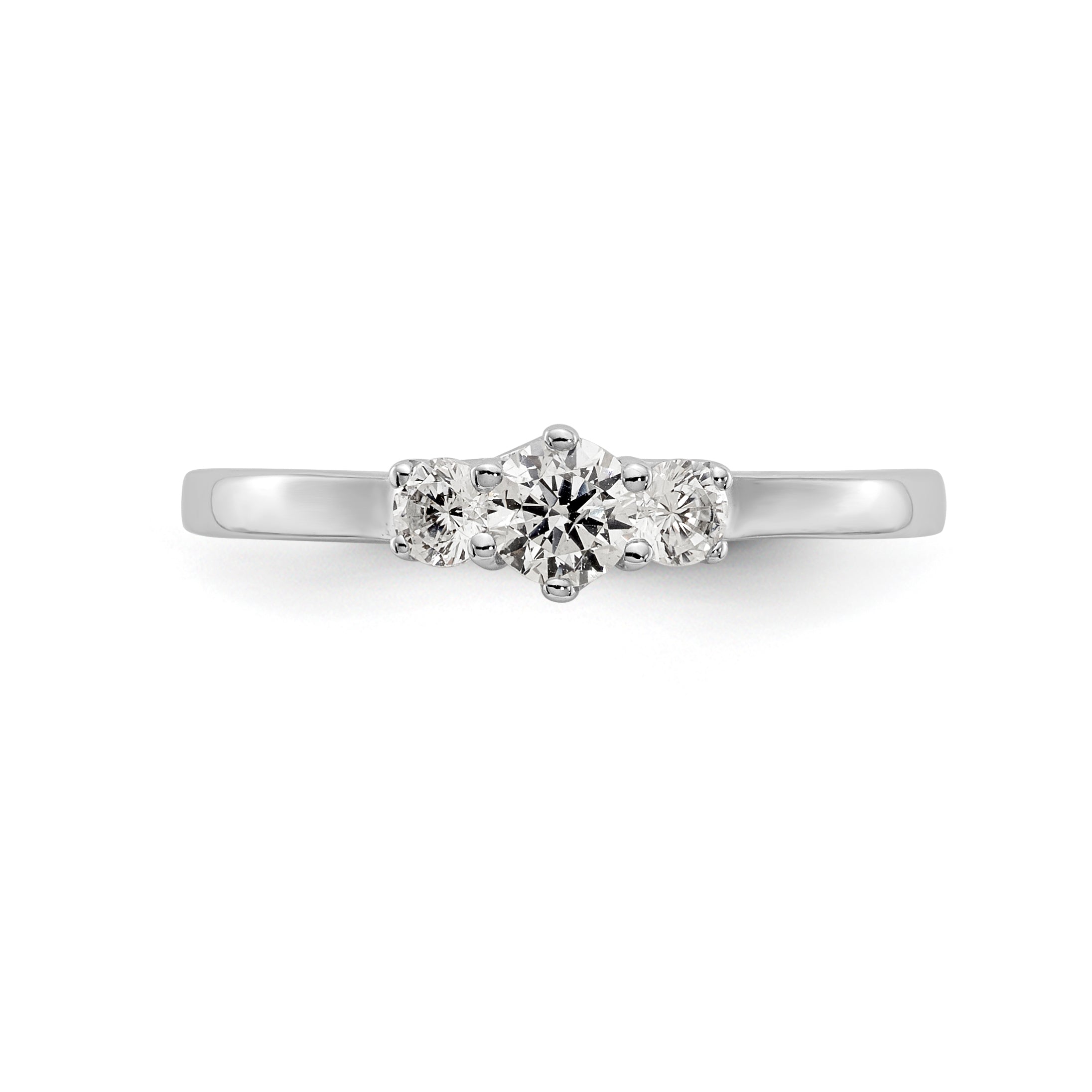 14K White Gold 3-Stone (Holds 1/4 carat (4.1mm) Round Center) Includes 2-2.7mm Round Side Diamonds Semi-Mount Engagement Ring