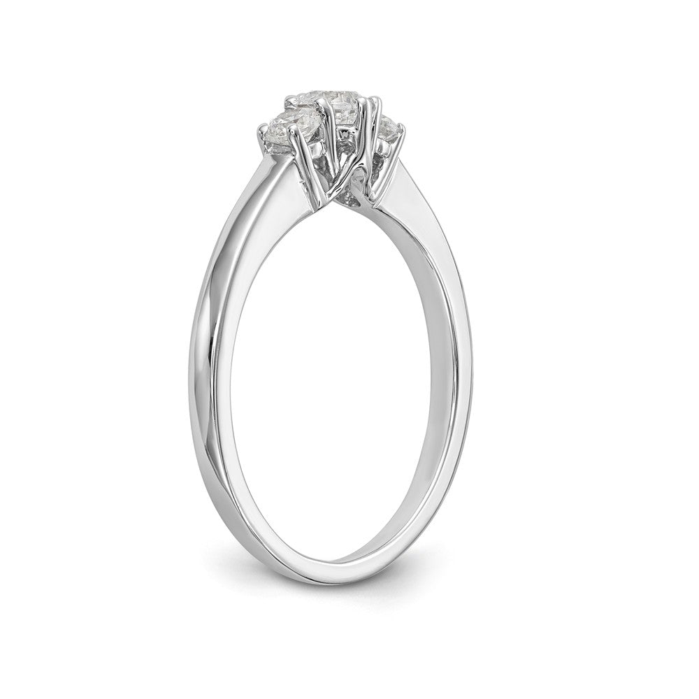 14K White Gold 3-Stone (Holds 1/4 carat (4.1mm) Round Center) Includes 2-2.7mm Round Side Diamonds Semi-Mount Engagement Ring