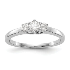 14K White Gold 3-Stone (Holds 1/4 carat (4.1mm) Round Center) Includes 2-2.7mm Round Side Diamonds Semi-Mount Engagement Ring