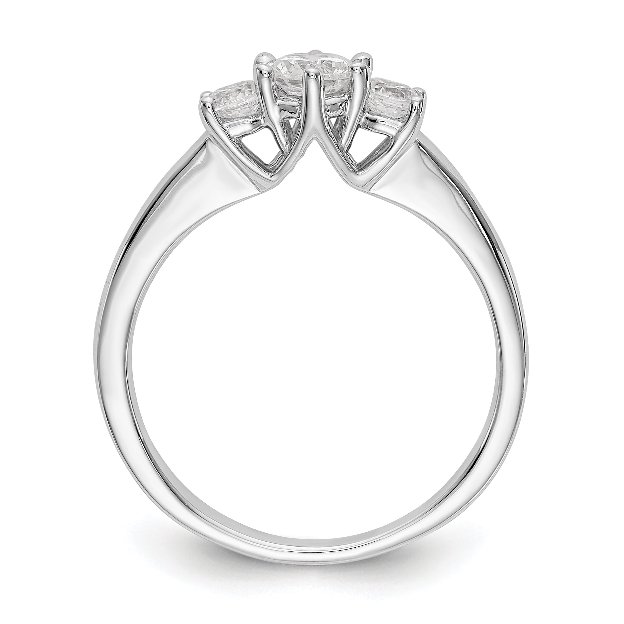 14K White Gold 3-Stone (Holds 1/4 carat (4.1mm) Round Center) Includes 2-3.1mm Round Side Diamonds Semi-Mount Engagement Ring