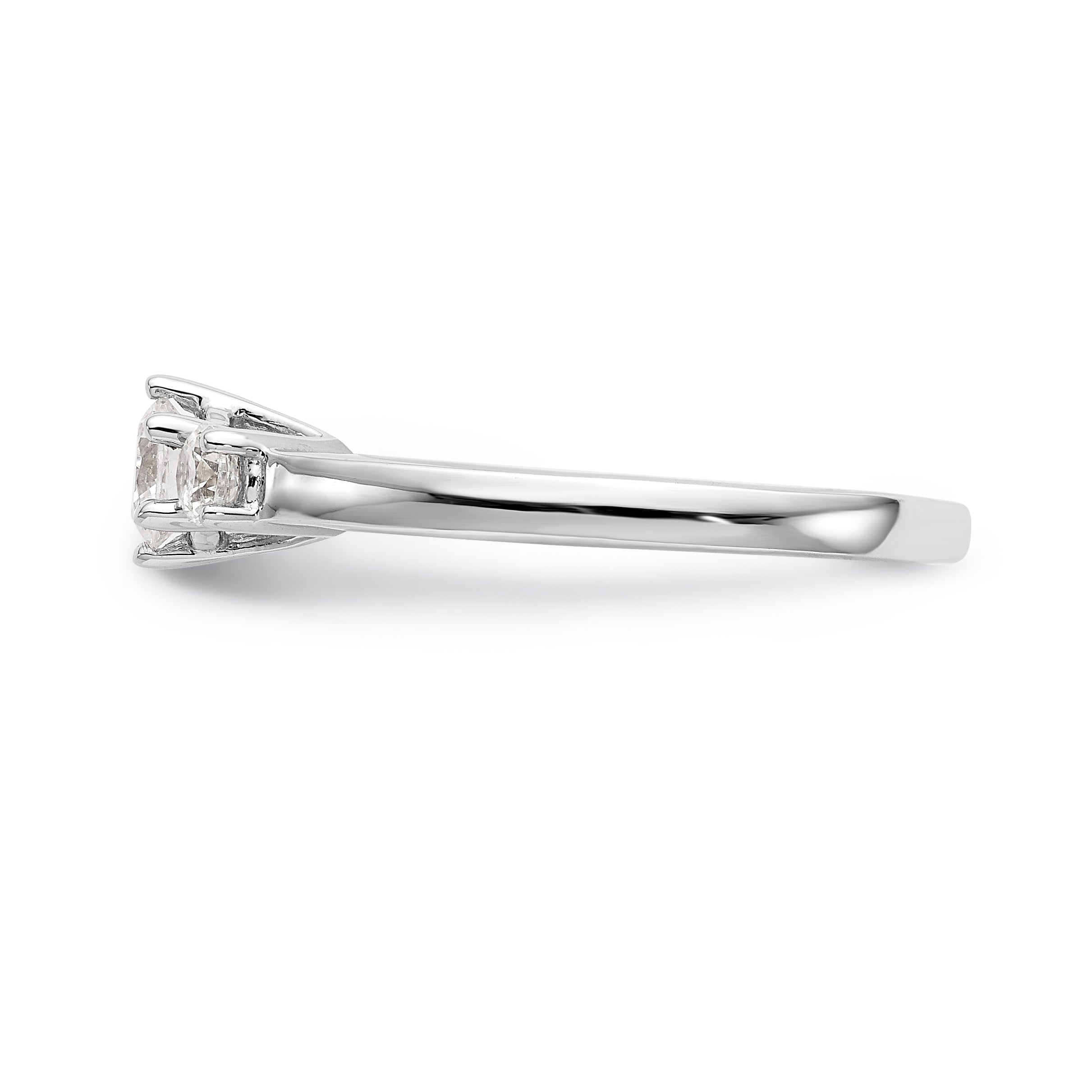 14K White Gold 3-Stone (Holds 1/4 carat (4.1mm) Round Center) Includes 2-3.1mm Round Side Diamonds Semi-Mount Engagement Ring