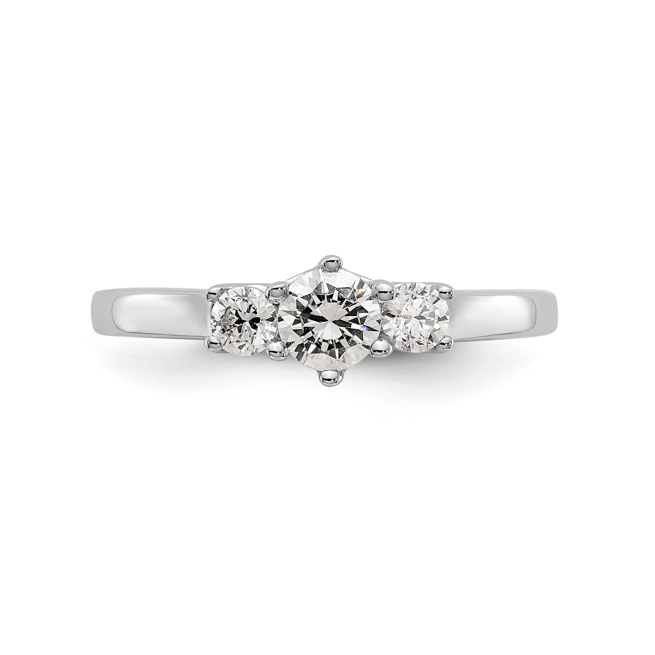 14K White Gold 3-Stone (Holds 1/4 carat (4.1mm) Round Center) Includes 2-3.1mm Round Side Diamonds Semi-Mount Engagement Ring