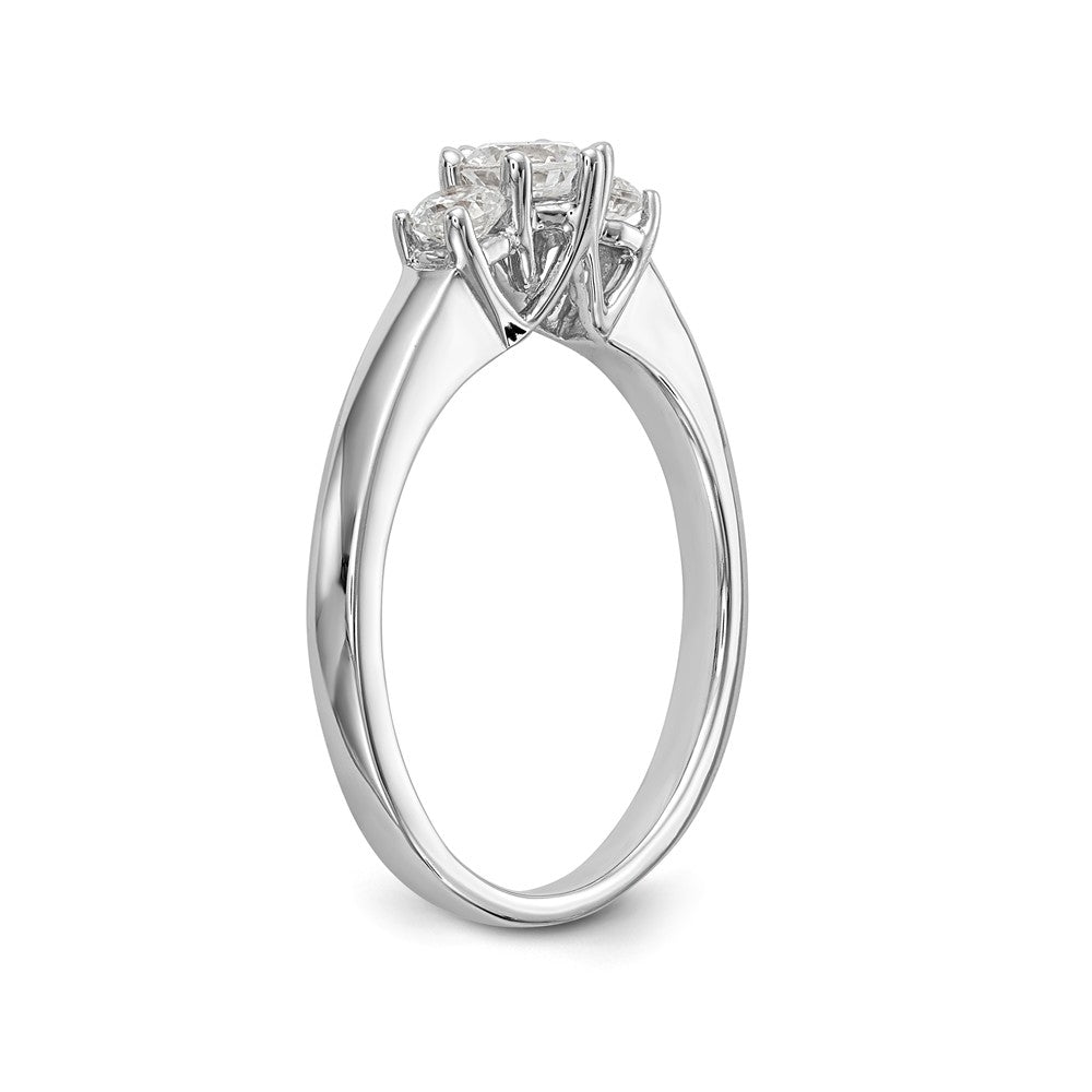 14K White Gold 3-Stone (Holds 1/4 carat (4.1mm) Round Center) Includes 2-3.1mm Round Side Diamonds Semi-Mount Engagement Ring