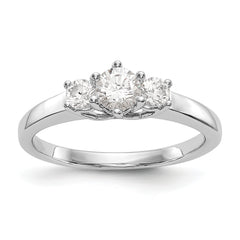 14K White Gold 3-Stone (Holds 1/4 carat (4.1mm) Round Center) Includes 2-3.1mm Round Side Diamonds Semi-Mount Engagement Ring