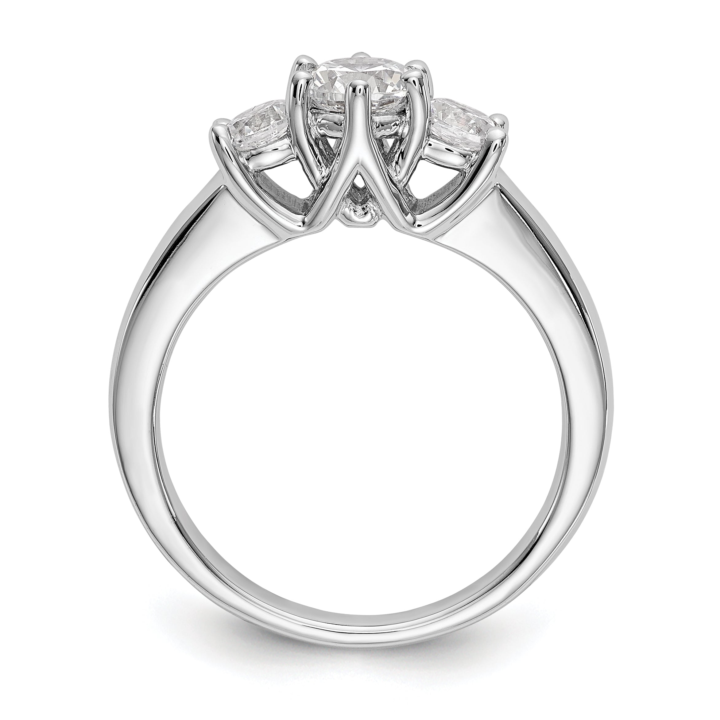 14K White Gold 3-Stone (Holds 1/2 carat (5.2mm) Round Center) Includes 2-3.0mm Round Side Stones Semi-Mount Engagement Ring