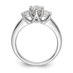 14K White Gold 3-Stone (Holds 1/2 carat (5.2mm) Round Center) Includes 2-4.0mm Round Side Diamonds Semi-Mount Engagement Ring