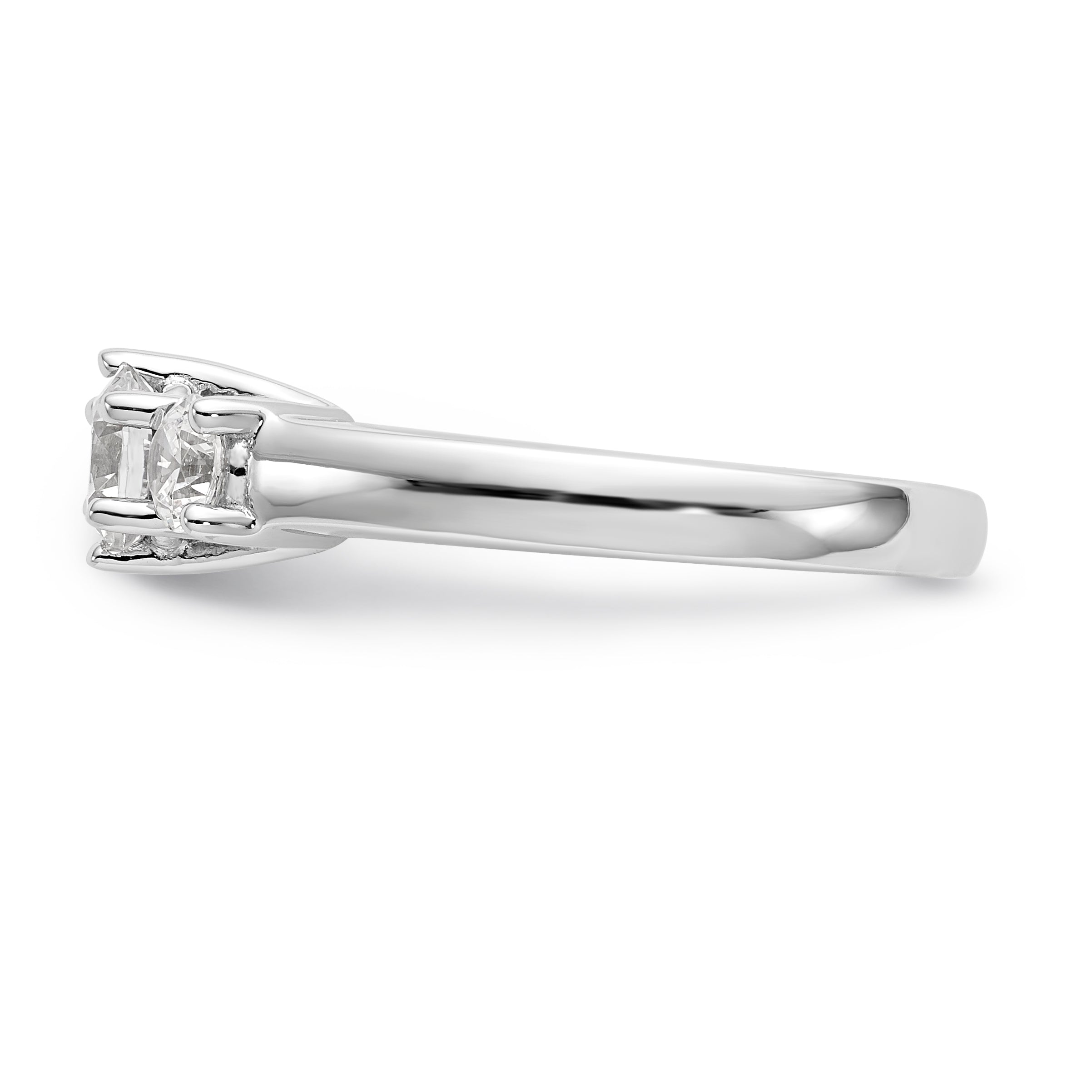 14K White Gold 3-Stone (Holds 1/2 carat (5.2mm) Round Center) Includes 2-3.0mm Round Side Stones Semi-Mount Engagement Ring