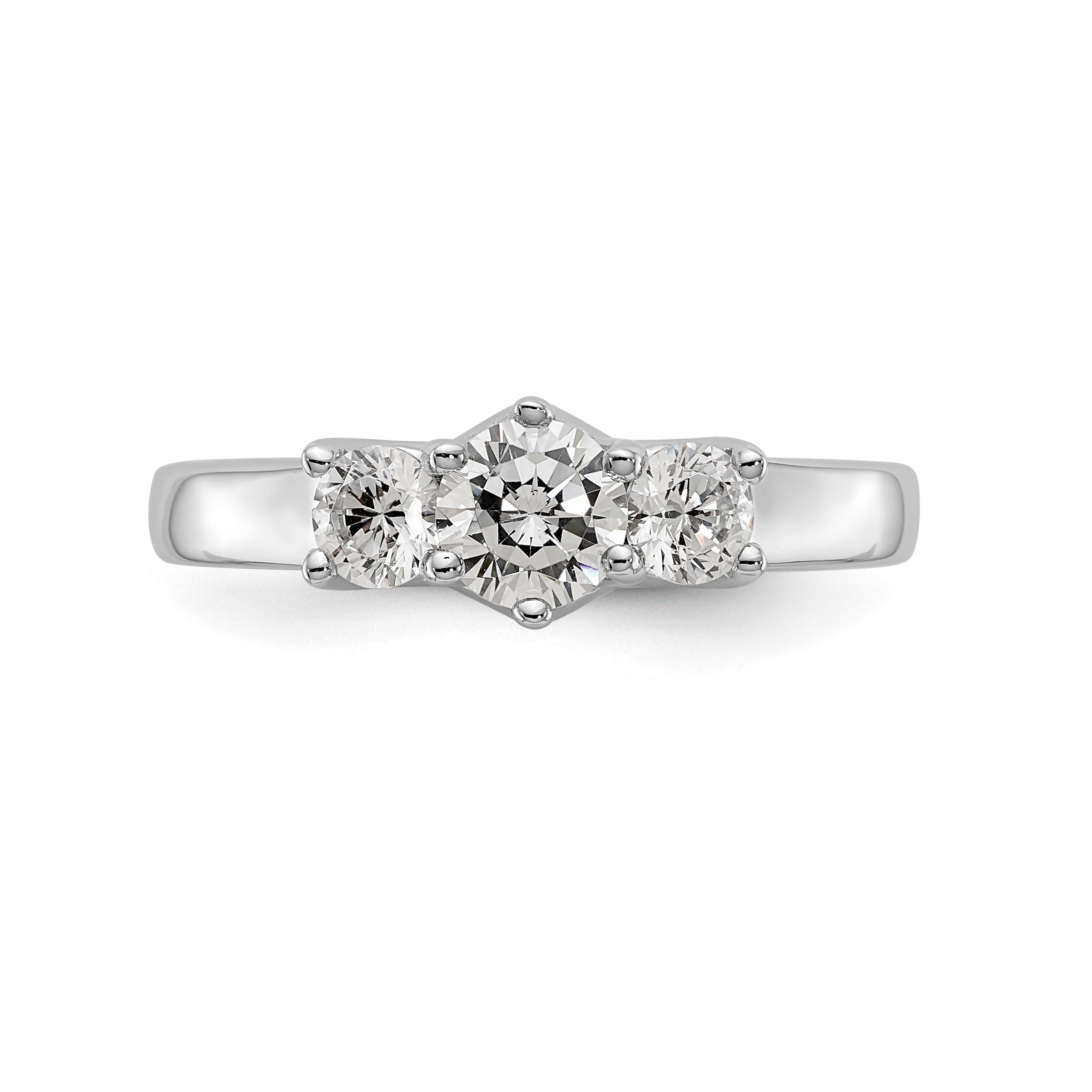 14K White Gold 3-Stone (Holds 1/2 carat (5.2mm) Round Center) Includes 2-4.0mm Round Side Diamonds Semi-Mount Engagement Ring